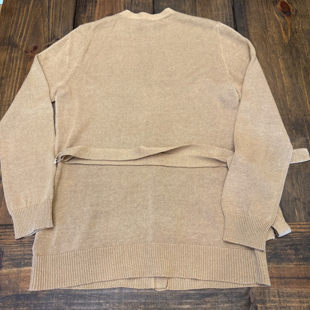 Lauren Ralph Lauren Womens Tan Linen Cotton Belted Cargo Pocket Cardigan Large - Picture 6 of 8